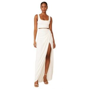 Crop Top and High Slit Asymmetrical Skirt Set White Large
